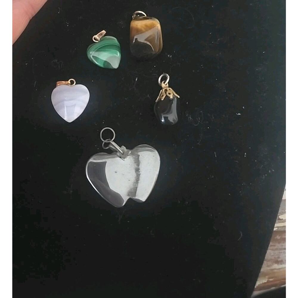 Lot of 5 Multicolor Heart Shaped Marbled Stone‎ Elegant Fashion Jewelry Pendants
